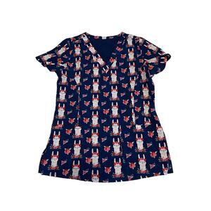 Prints by Maevn Scrub Top Women Size XS Floral Llamas Nurse Vet Whimsy Animal